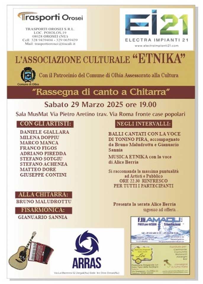 Locandina rassegna canto a chitarra Olbia